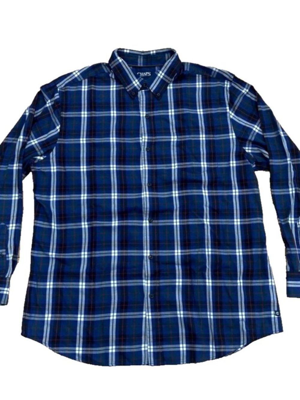 Chaps Mens Blue White Green Red Plaid Easy Care Button Down Long Sleeve Shirt XL